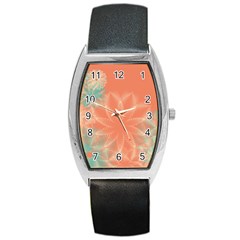 Teal Coral Abstract Floral Cream Barrel Style Metal Watch by danenraven