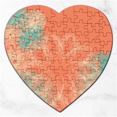 Teal Coral Abstract Floral Cream Jigsaw Puzzle (heart) by danenraven