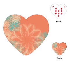 Teal Coral Abstract Floral Cream Playing Cards Single Design (heart) by danenraven