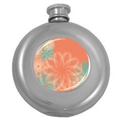 Teal Coral Abstract Floral Cream Round Hip Flask (5 Oz) by danenraven