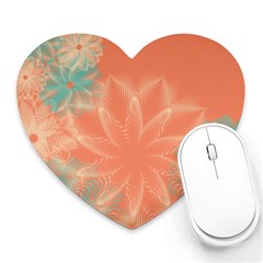 Teal Coral Abstract Floral Cream Heart Mousepads by danenraven