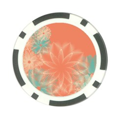 Teal Coral Abstract Floral Cream Poker Chip Card Guard by danenraven