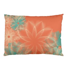 Teal Coral Abstract Floral Cream Pillow Case by danenraven