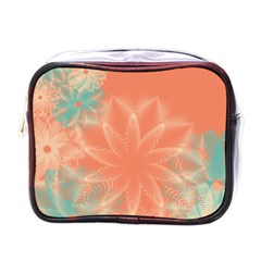 Teal Coral Abstract Floral Cream Mini Toiletries Bag (one Side) by danenraven