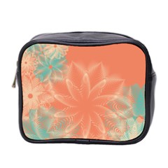 Teal Coral Abstract Floral Cream Mini Toiletries Bag (two Sides) by danenraven