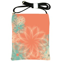 Teal Coral Abstract Floral Cream Shoulder Sling Bag by danenraven