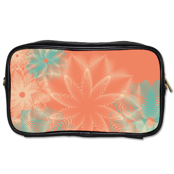 Teal Coral Abstract Floral Cream Toiletries Bag (Two Sides)