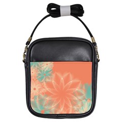 Teal Coral Abstract Floral Cream Girls Sling Bag by danenraven