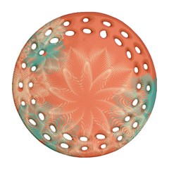 Teal Coral Abstract Floral Cream Ornament (round Filigree) by danenraven