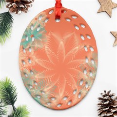 Teal Coral Abstract Floral Cream Oval Filigree Ornament (two Sides) by danenraven