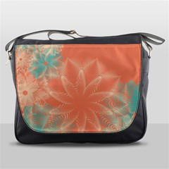 Teal Coral Abstract Floral Cream Messenger Bag by danenraven