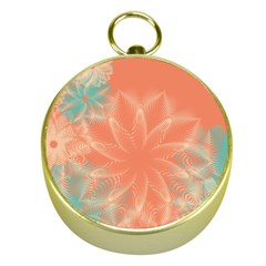 Teal Coral Abstract Floral Cream Gold Compasses by danenraven