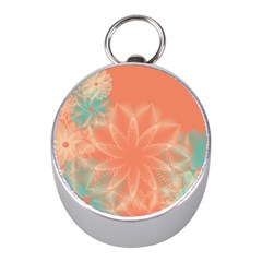 Teal Coral Abstract Floral Cream Mini Silver Compasses by danenraven