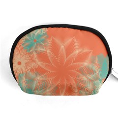 Teal Coral Abstract Floral Cream Accessory Pouch (medium) by danenraven