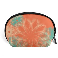 Teal Coral Abstract Floral Cream Accessory Pouch (large) by danenraven