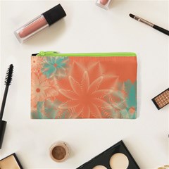 Teal Coral Abstract Floral Cream Cosmetic Bag (xs) by danenraven