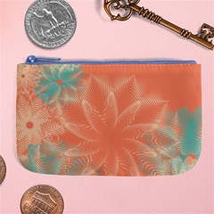 Teal Coral Abstract Floral Cream Large Coin Purse by danenraven