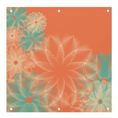 Teal Coral Abstract Floral Cream Banner And Sign 4  X 4 