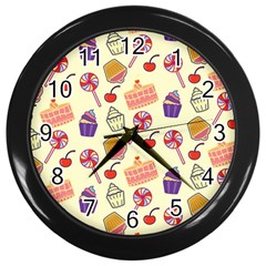 Cupcake Pattern Lollipop Wall Clock (black)