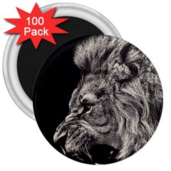 Angry Male Lion 3  Magnets (100 Pack)