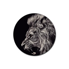 Angry Male Lion Rubber Coaster (round) by Jancukart