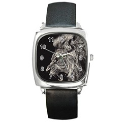 Angry Male Lion Square Metal Watch