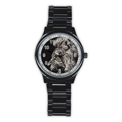 Angry Male Lion Stainless Steel Round Watch