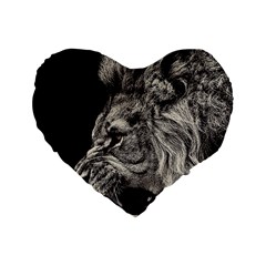 Angry Male Lion Standard 16  Premium Flano Heart Shape Cushions by Jancukart