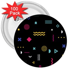 Geometric Art Colorful Shape 3  Buttons (100 Pack)  by Ravend