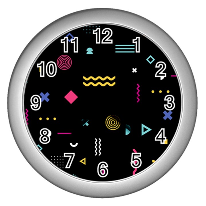 Geometric Art Colorful Shape Wall Clock (Silver)