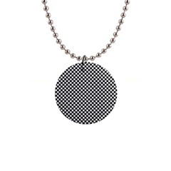 Black And White Background Black Board Checker 1  Button Necklace by Ravend