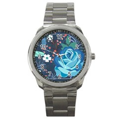 Floral Background Digital Art Sport Metal Watch by Ravend