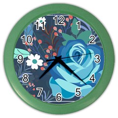 Floral Background Digital Art Color Wall Clock by Ravend