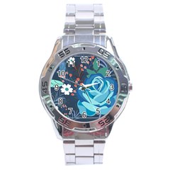 Floral Background Digital Art Stainless Steel Analogue Watch by Ravend