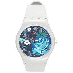 Floral Background Digital Art Round Plastic Sport Watch (m) by Ravend