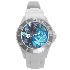 Floral Background Digital Art Round Plastic Sport Watch (l) by Ravend