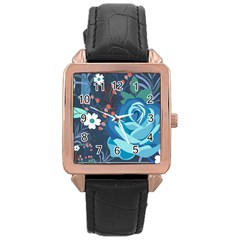 Floral Background Digital Art Rose Gold Leather Watch  by Ravend