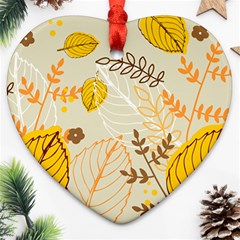 Nature Leaves Leaf Flowers Flower Background Wallpaper Heart Ornament (two Sides) by danenraven