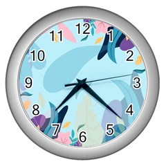 Leaves Leaf Nature Background Plant Wall Clock (silver) by danenraven