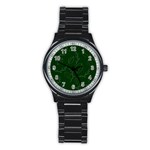 Leaves Leaf Foliage Plant  Background Stainless Steel Round Watch Front