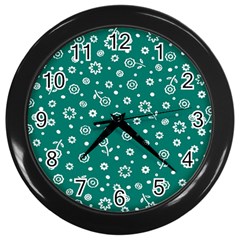 Flowers Floral Background Green Wall Clock (black) by danenraven