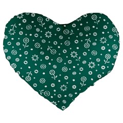 Flowers Floral Background Green Large 19  Premium Heart Shape Cushions by danenraven