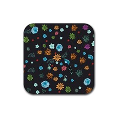 Flowers-leaves Leaf Background Floral Flora Rubber Coaster (square) by danenraven