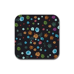 Flowers-leaves Leaf Background Floral Flora Rubber Square Coaster (4 Pack) by danenraven