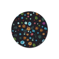 Flowers-leaves Leaf Background Floral Flora Rubber Coaster (round) by danenraven