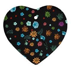 Flowers-leaves Leaf Background Floral Flora Heart Ornament (two Sides)