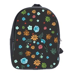 Flowers-leaves Leaf Background Floral Flora School Bag (large) by danenraven