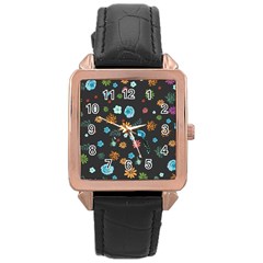 Flowers-leaves Leaf Background Floral Flora Rose Gold Leather Watch  by danenraven