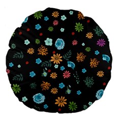 Flowers-leaves Leaf Background Floral Flora Large 18  Premium Flano Round Cushions by danenraven