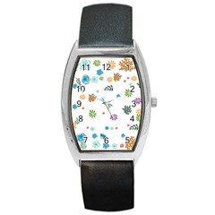 Flowers Flower Leaf Leaves Background Floral Flora Barrel Style Metal Watch by danenraven